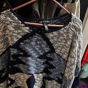 INC International Concepts Women's Patterned Sweater - Navy and Cream